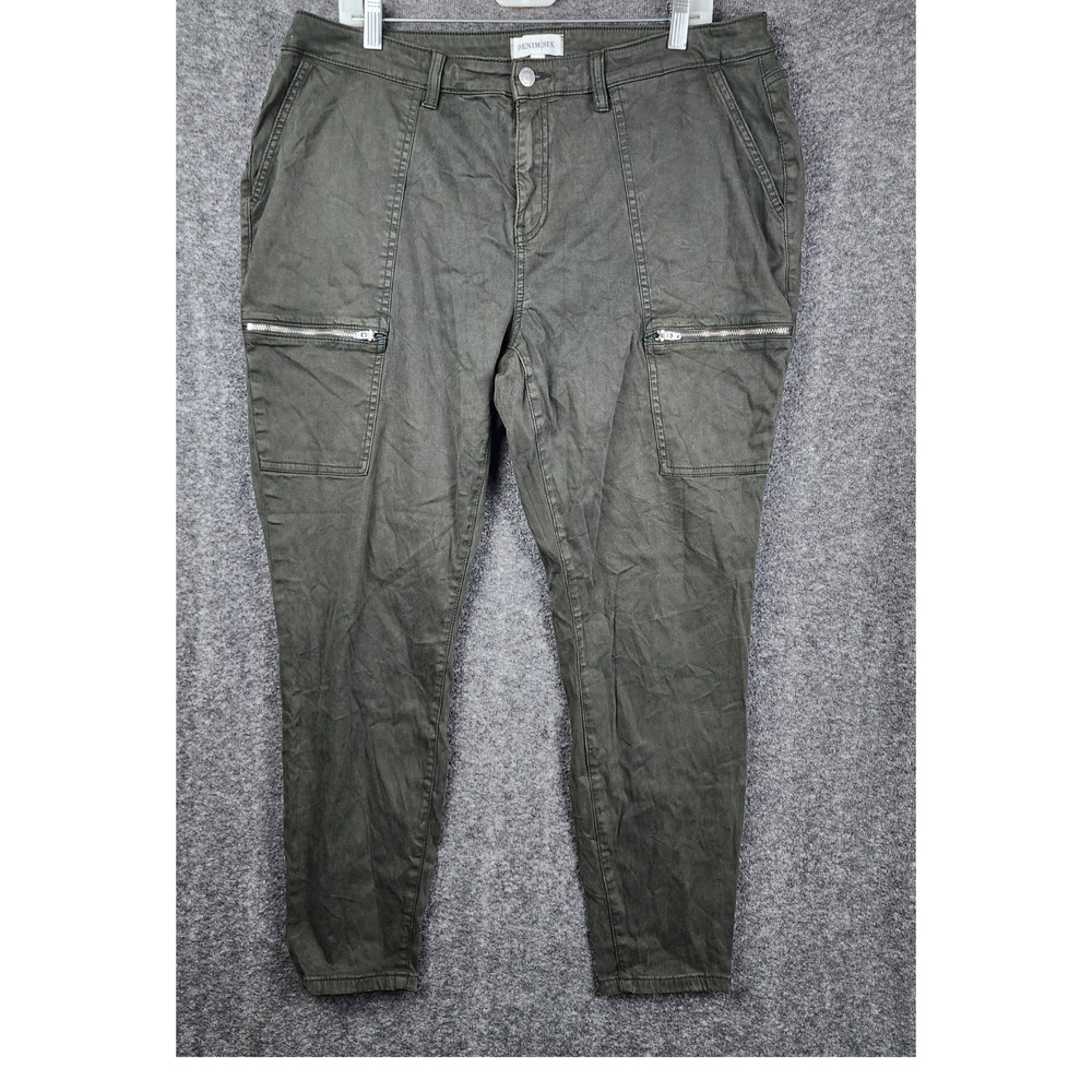 Denim Six Utility Cargo Pants Women 18W Olive Green High Rise Tapered Zip Accent